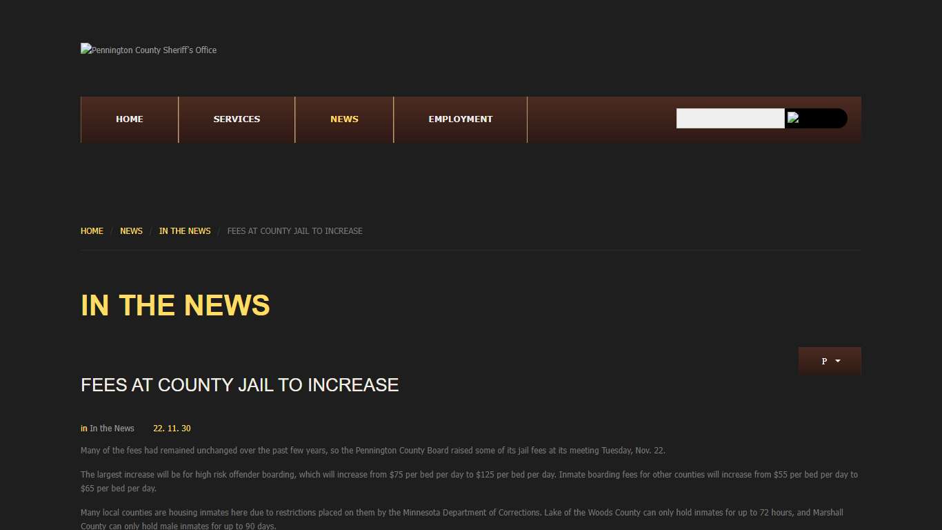 Fees at County Jail to increase